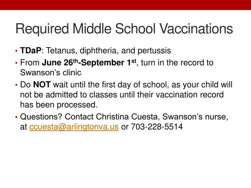 required middle school vaccinations