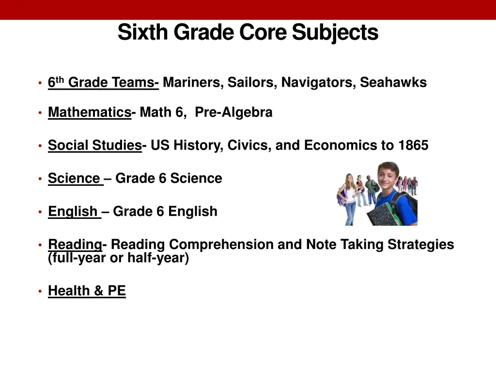 sixth grade core subjects