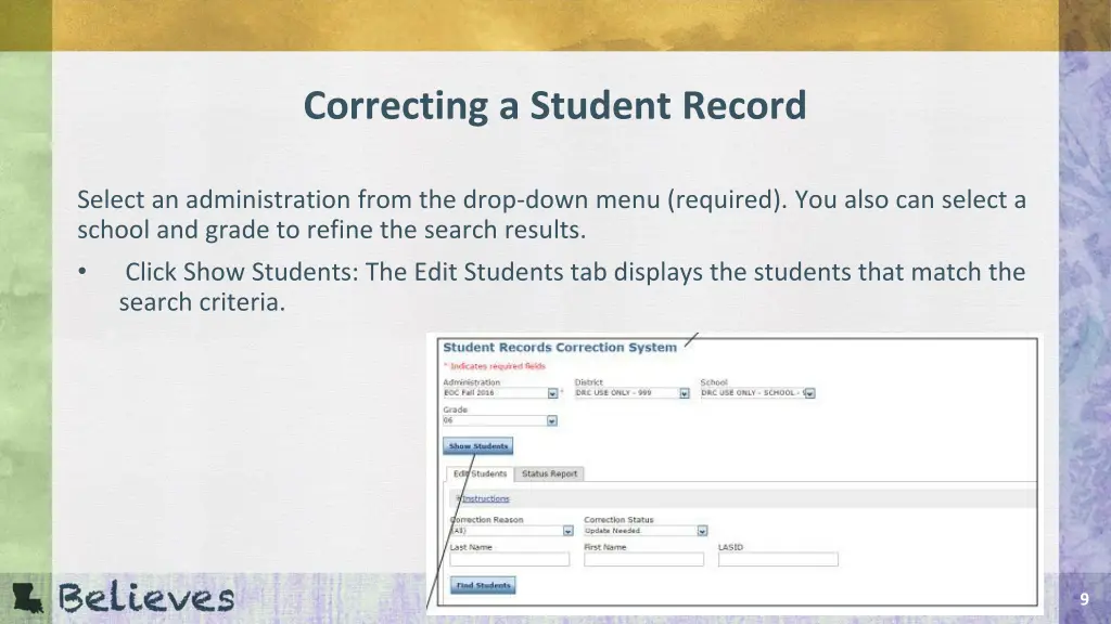 correcting a student record