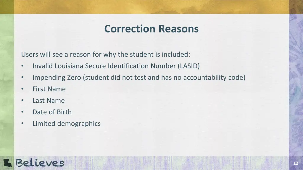 correction reasons