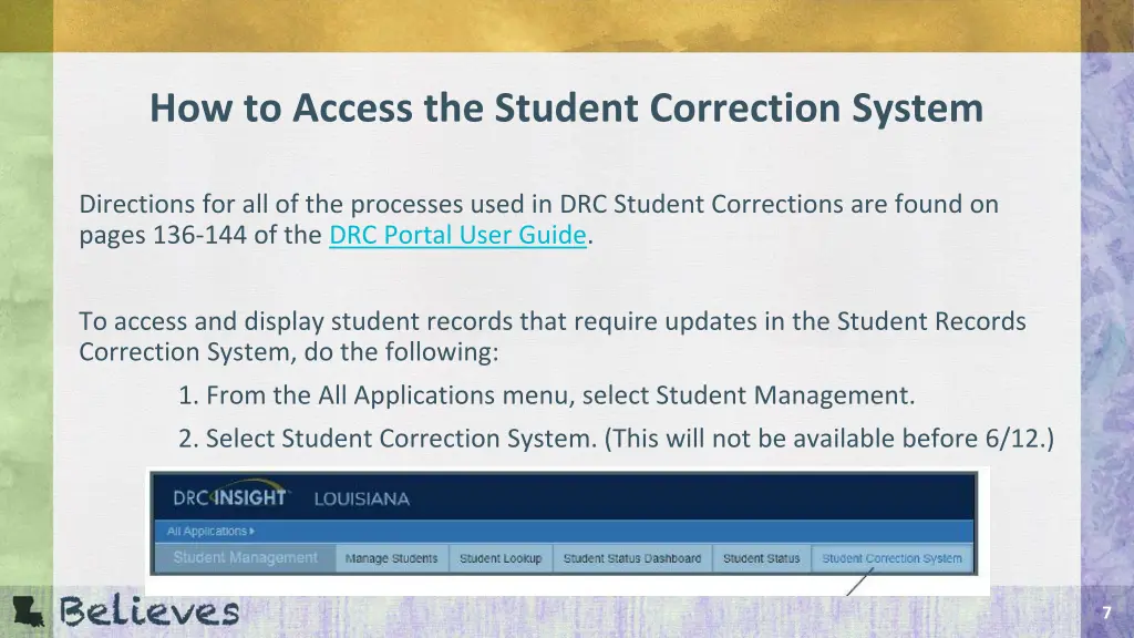 how to access the student correction system