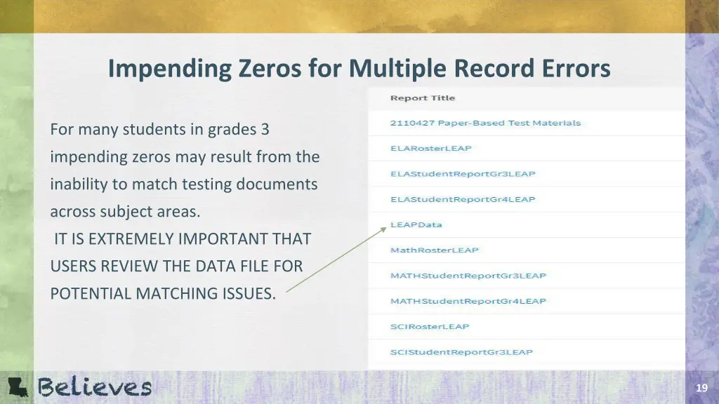 impending zeros for multiple record errors