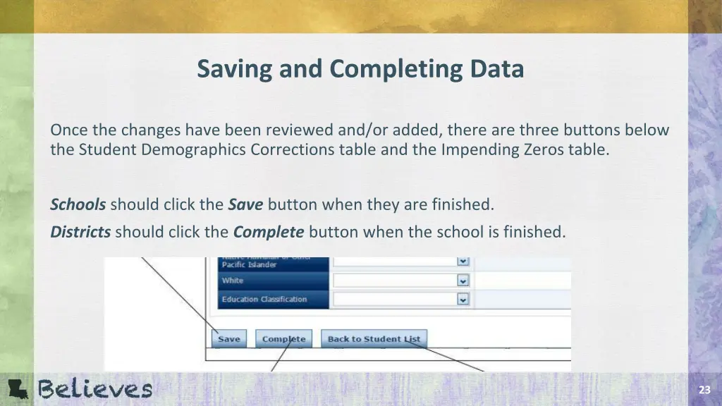 saving and completing data