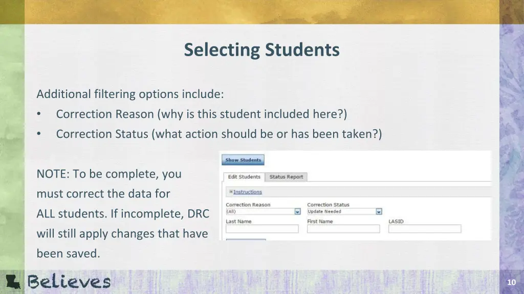 selecting students
