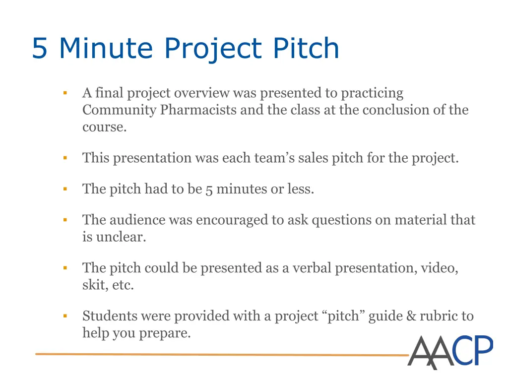 5 minute project pitch