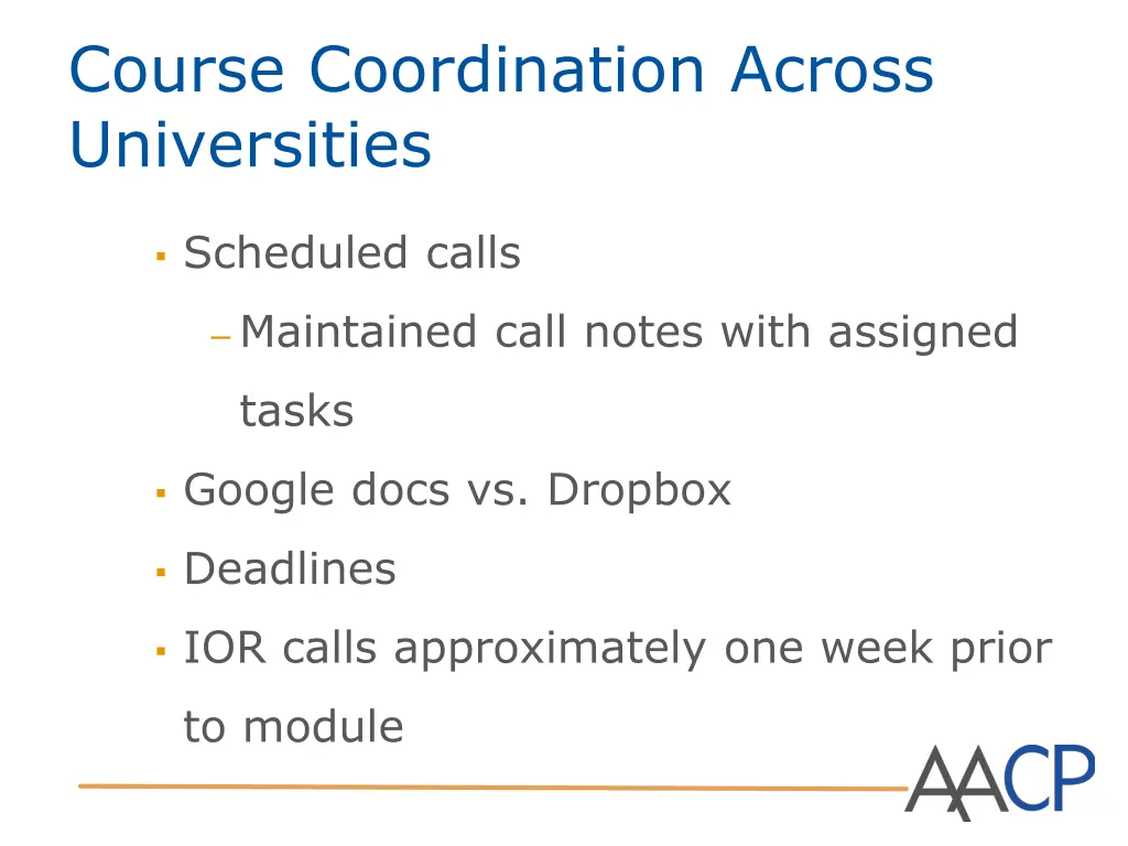 course coordination across universities