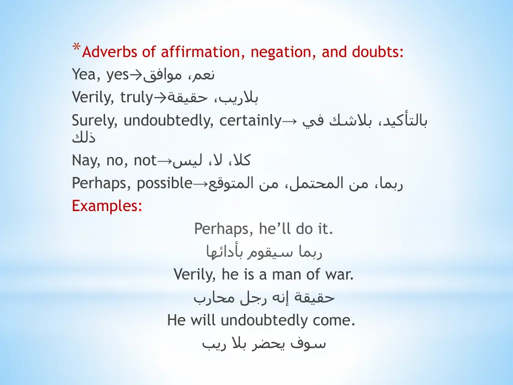 adverbs of affirmation negation and doubts