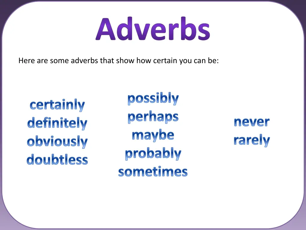 here are some adverbs that show how certain