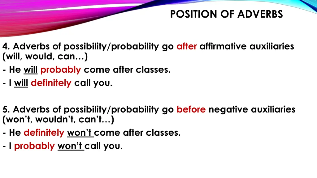 position of adverbs 1