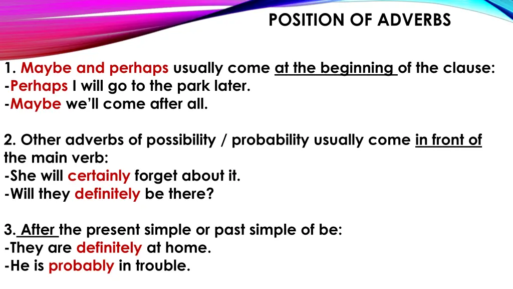 position of adverbs