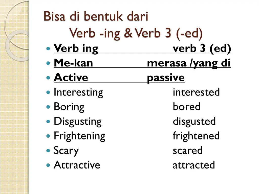 bisa di bentuk dari verb ing verb 3 ed verb