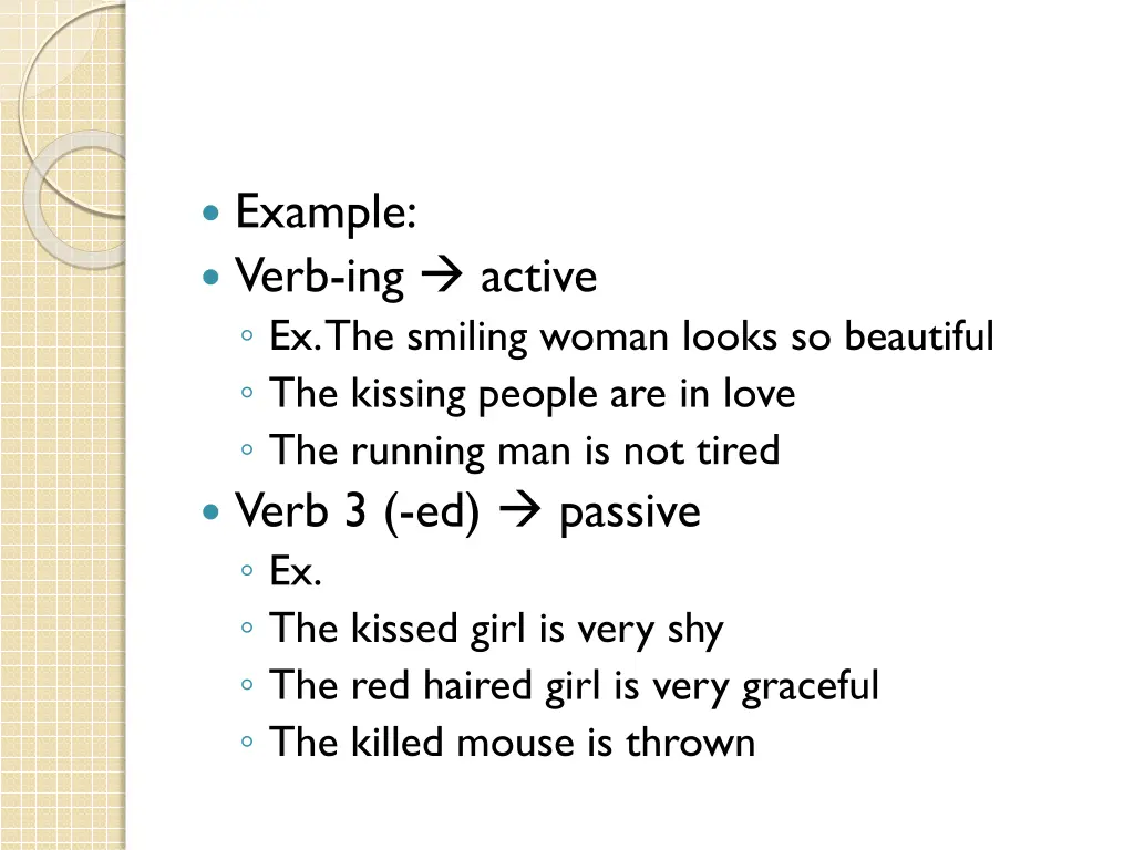 example verb ing active ex the smiling woman