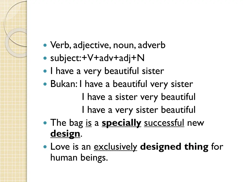 verb adjective noun adverb subject