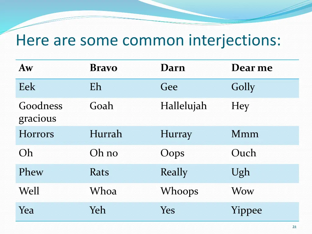 here are some common interjections