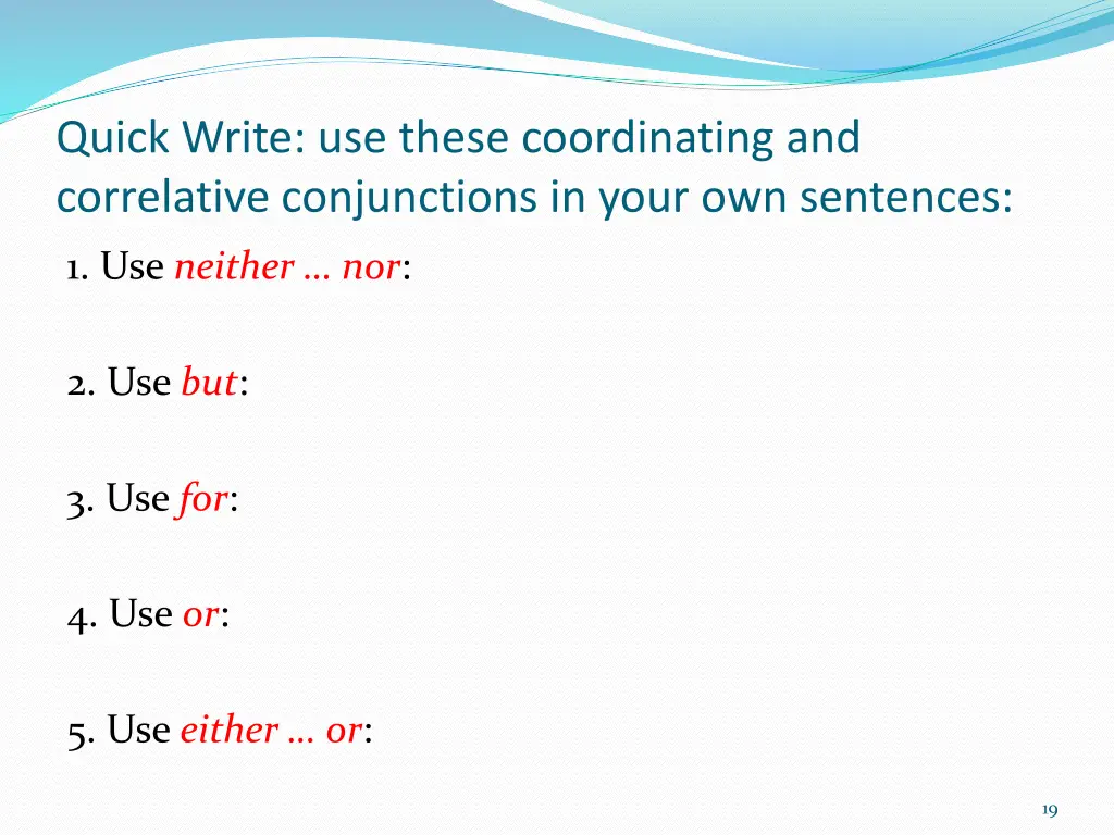 quick write use these coordinating