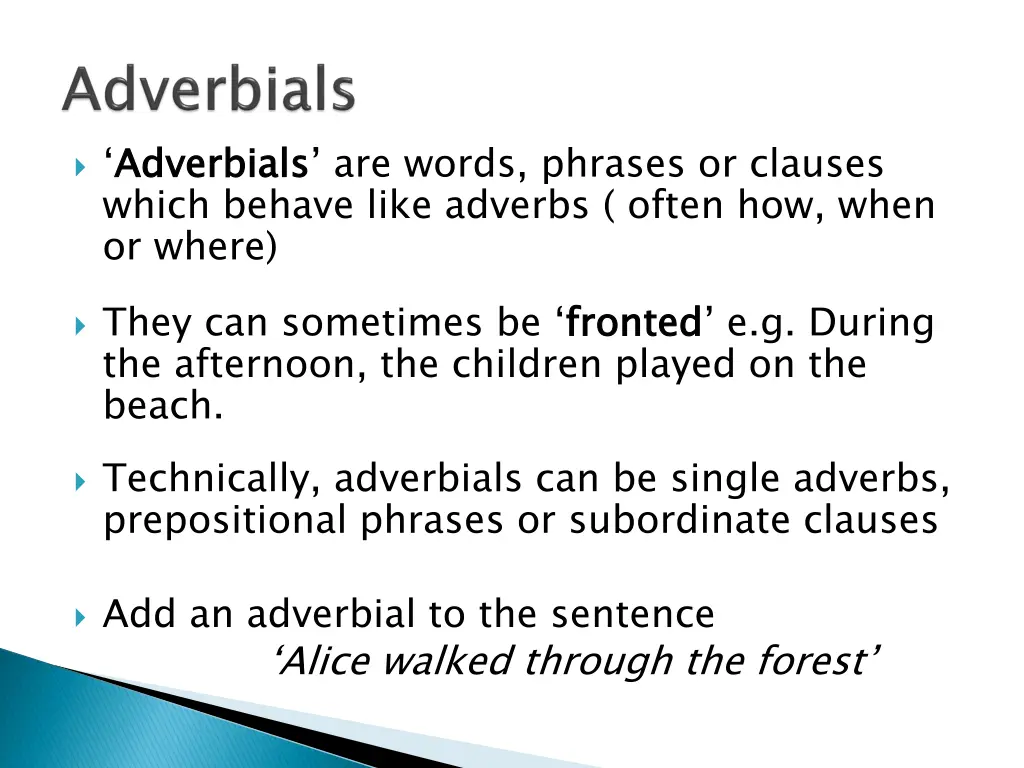 adverbials which behave like adverbs often