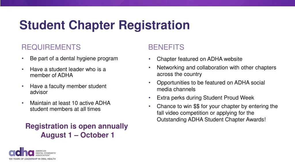 student chapter registration
