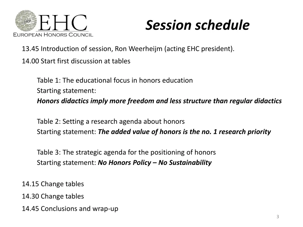 session schedule