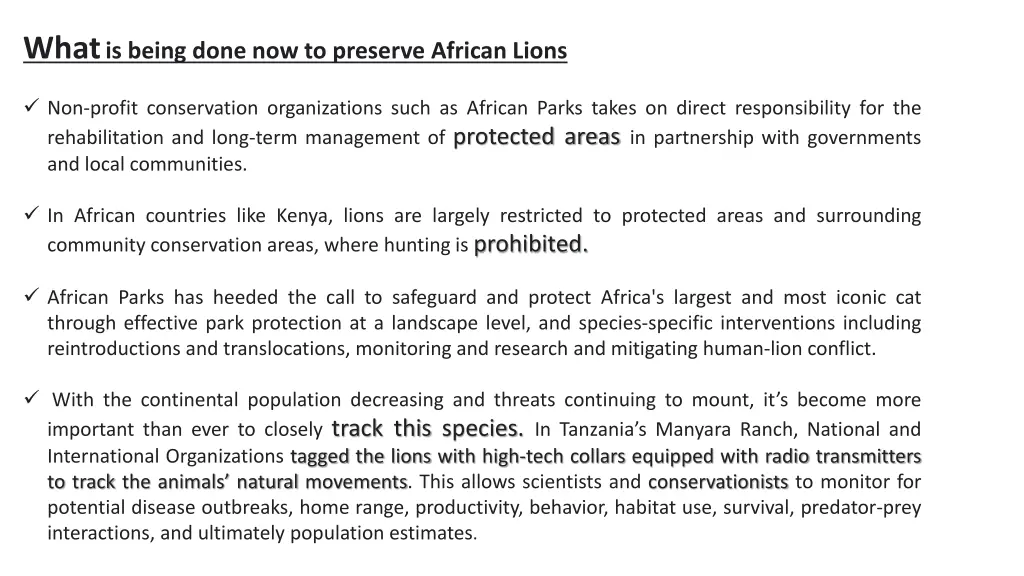 what is being done now to preserve african lions