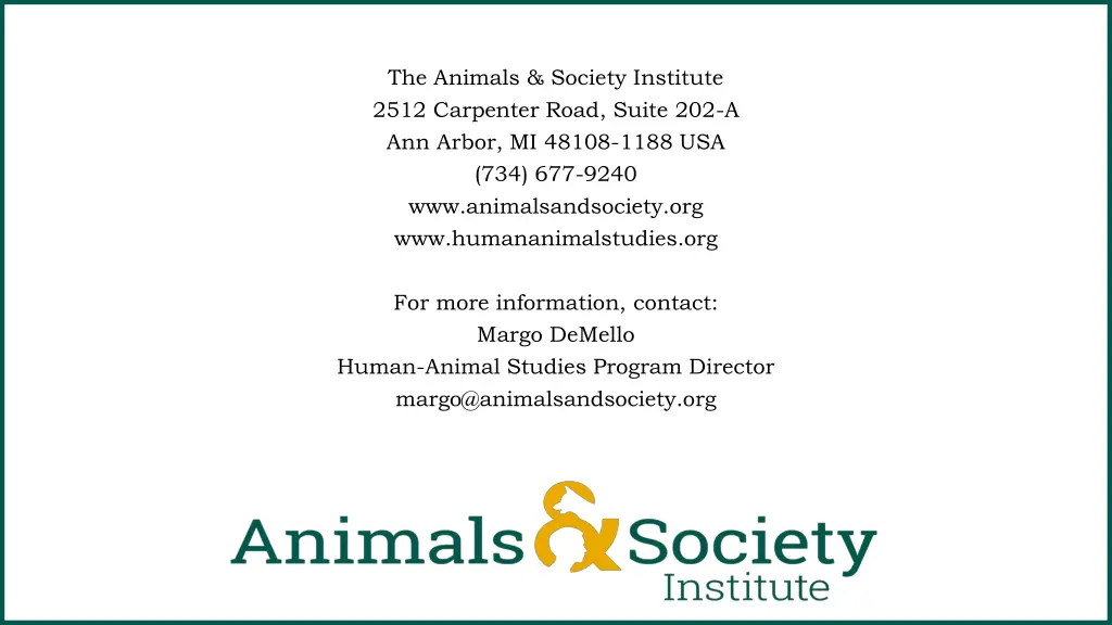 the animals society institute 2512 carpenter road