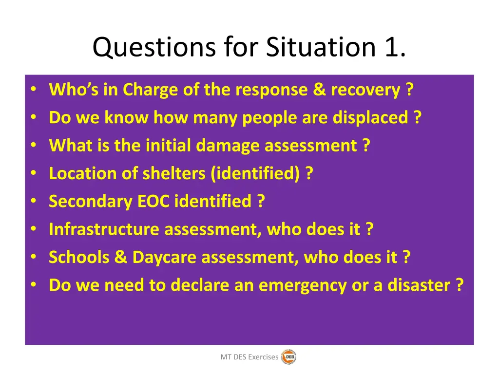 questions for situation 1