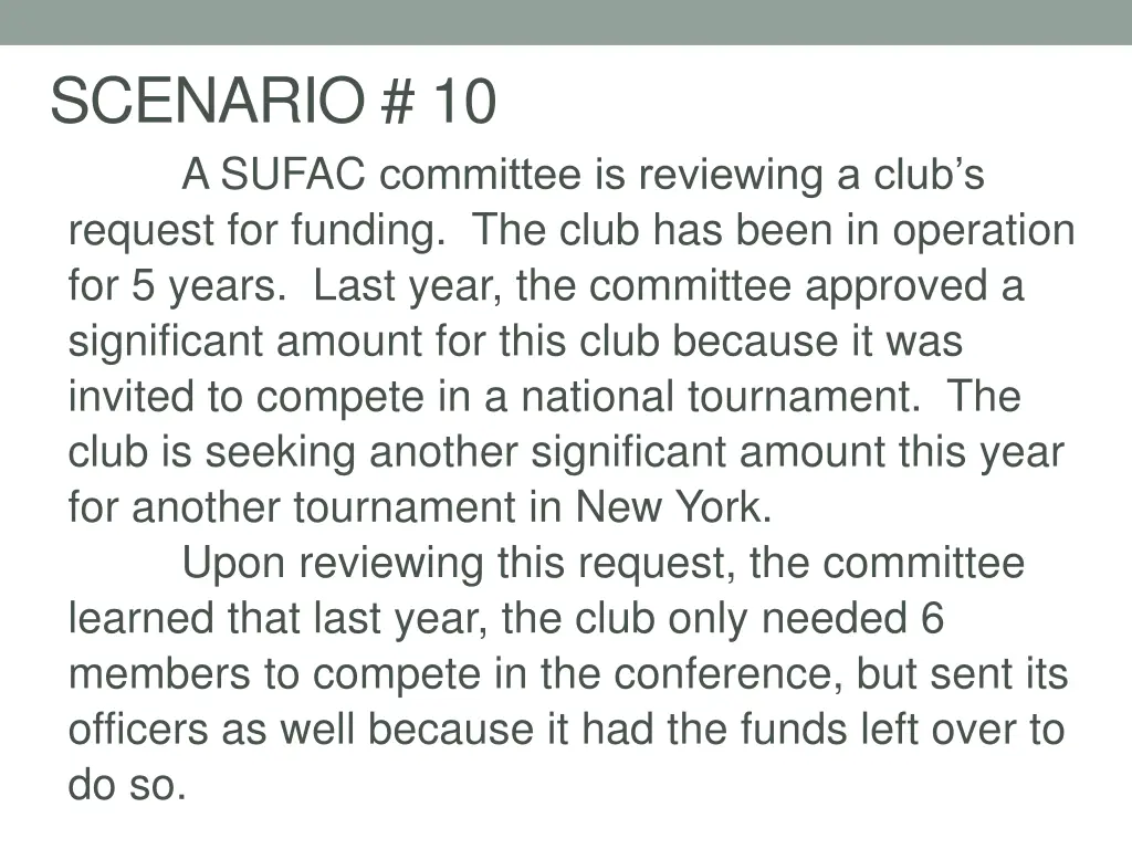 scenario 10 a sufac committee is reviewing a club