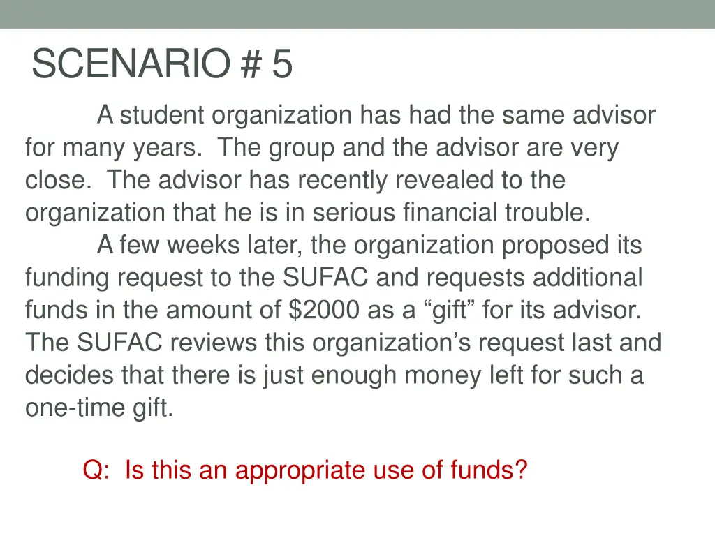 scenario 5 a student organization