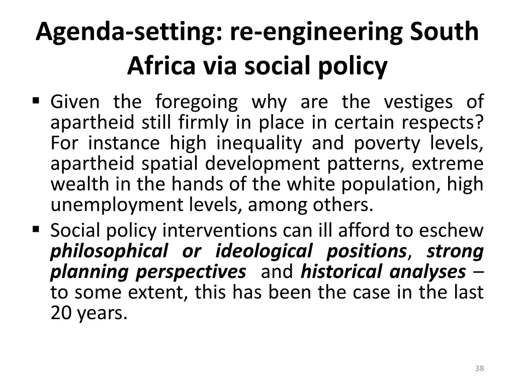 agenda setting re engineering south africa