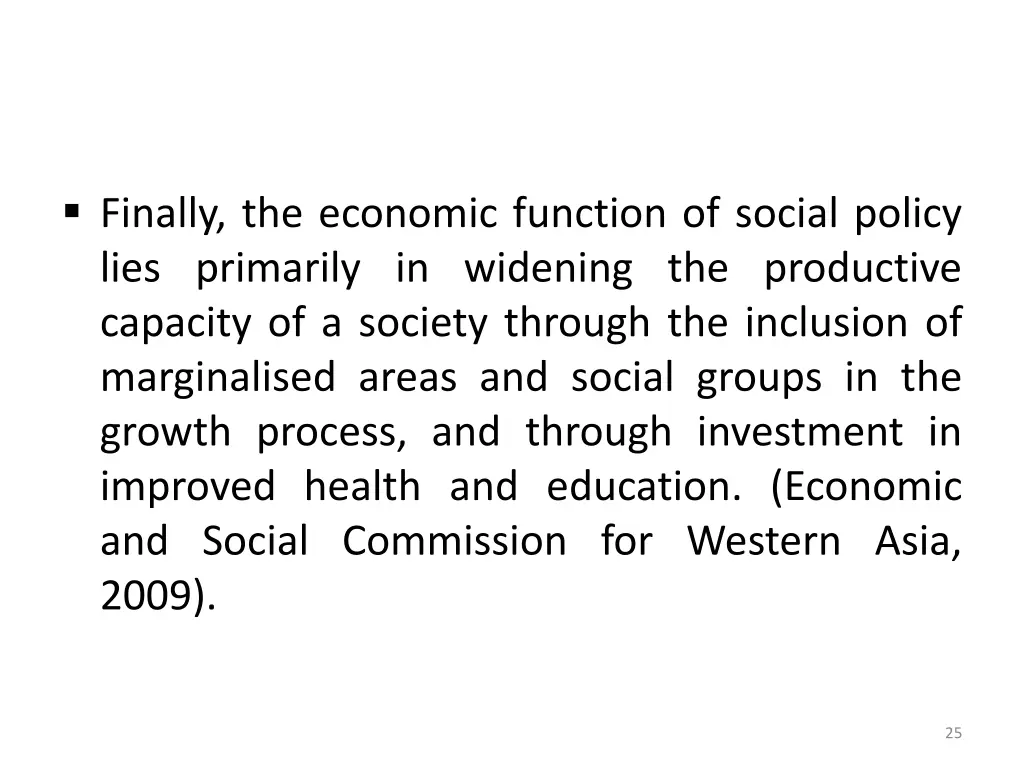 finally the economic function of social policy