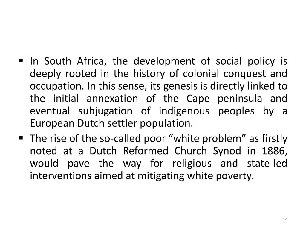 in south africa the development of social policy