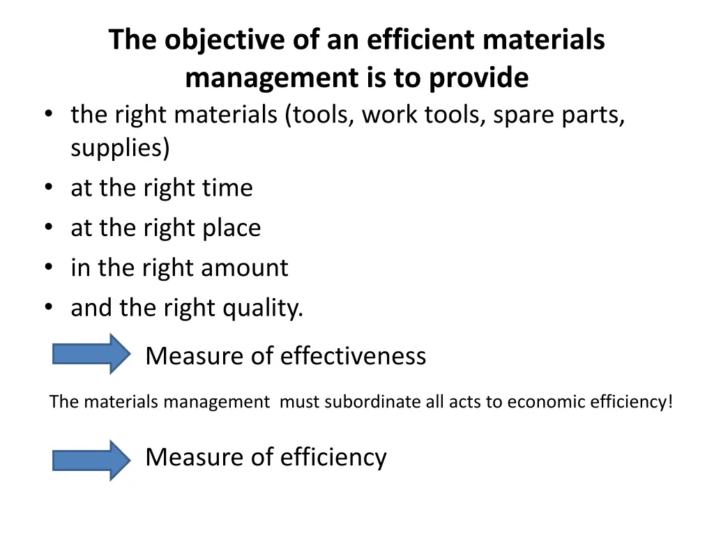 the objective of an efficient materials