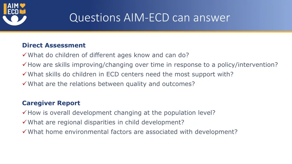 questions aim ecd can answer