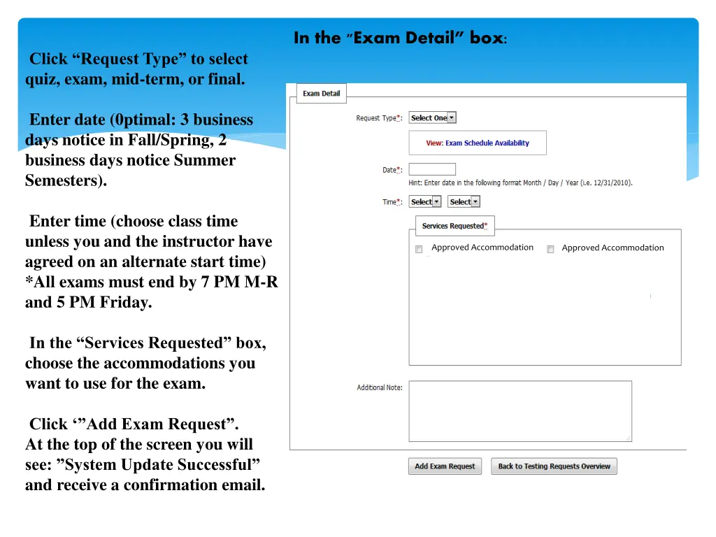 in the exam detail box