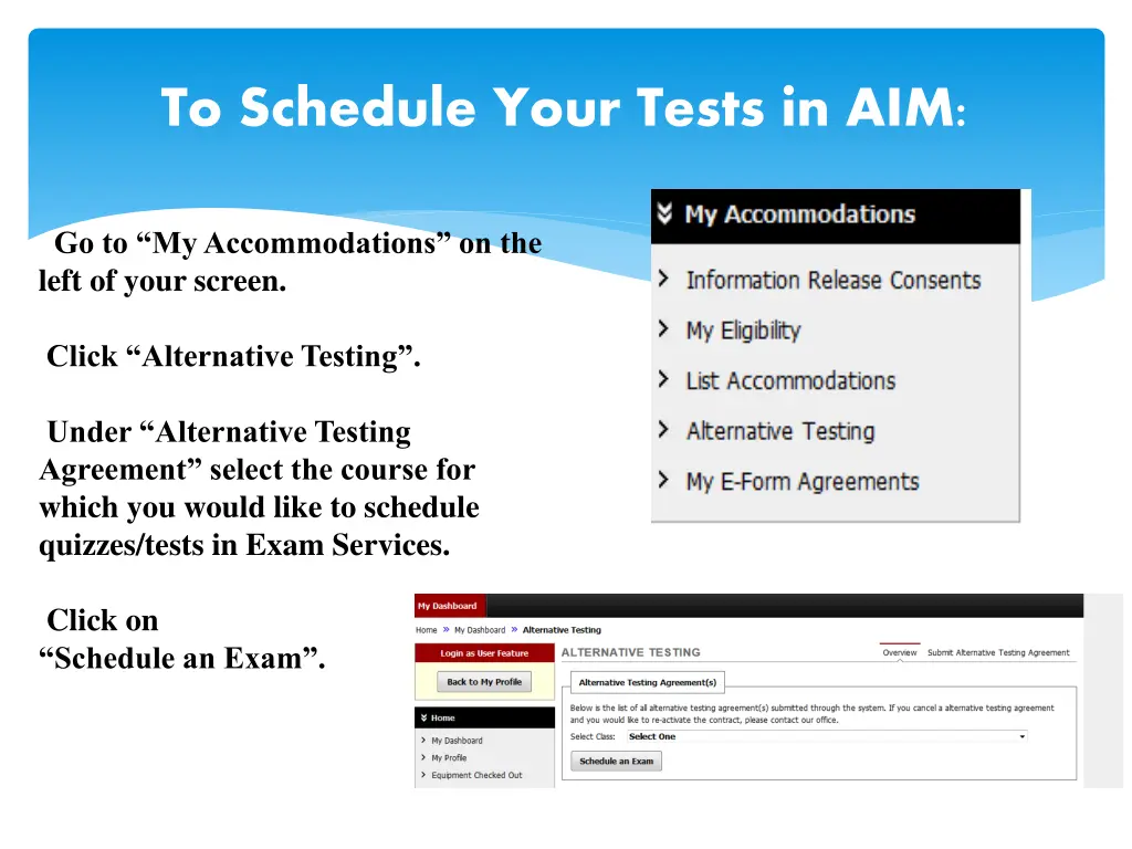 to schedule your tests in aim