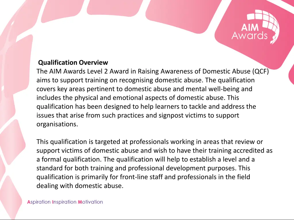 qualification overview the aim awards level