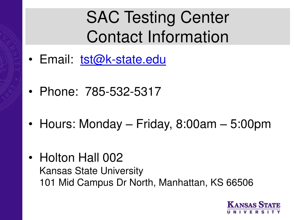 sac testing center contact information email