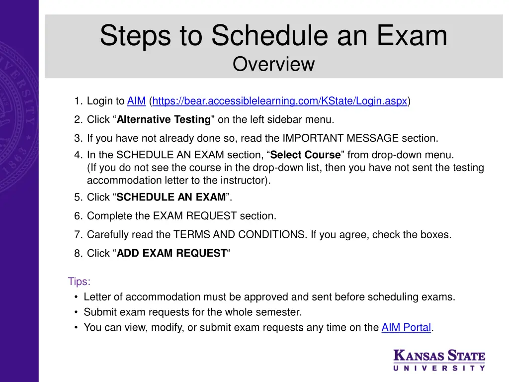 steps to schedule an exam overview