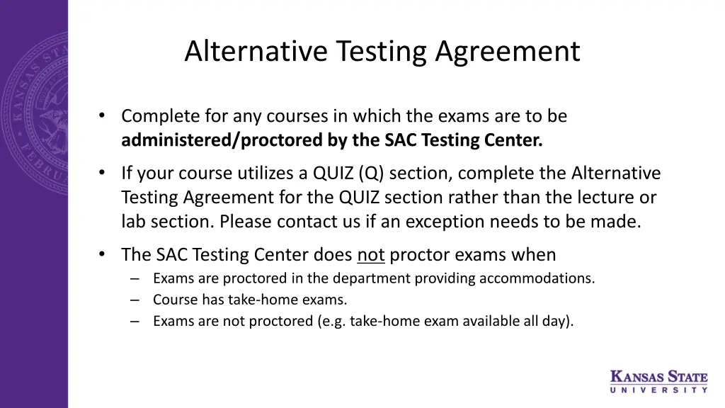 alternative testing agreement