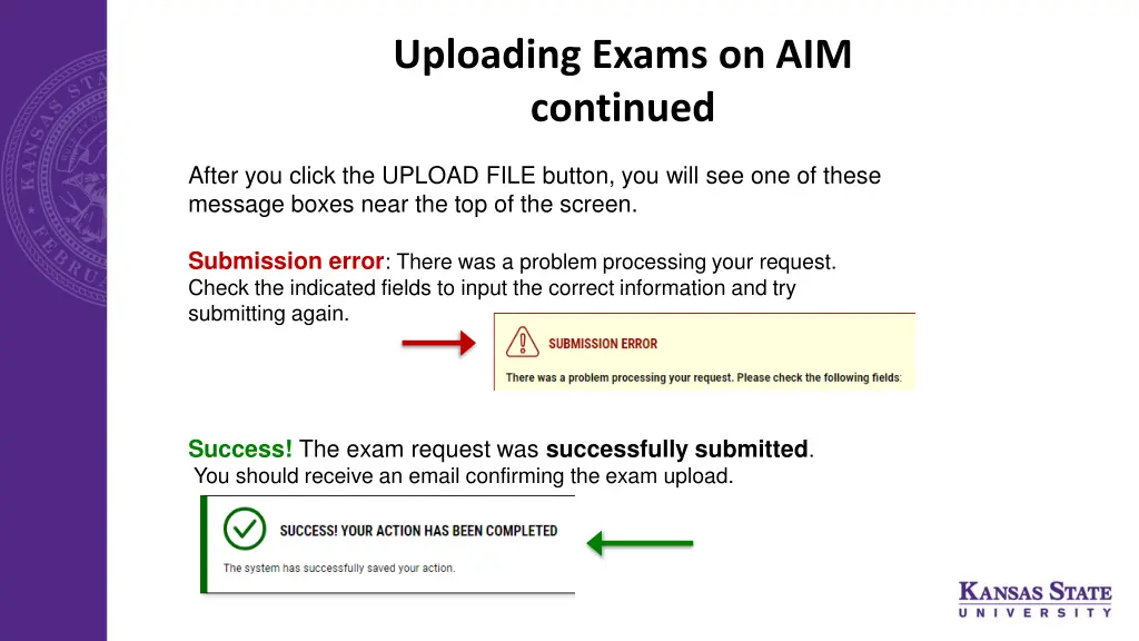 uploading exams on aim continued