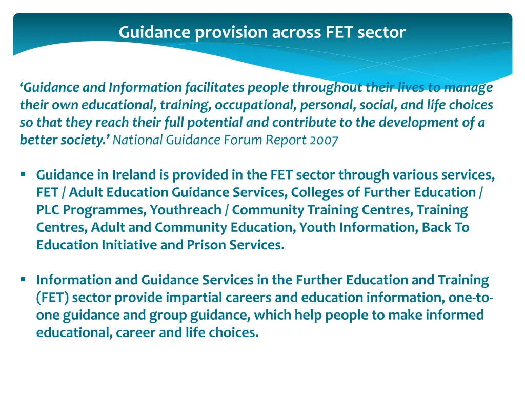 guidance provision across fet sector