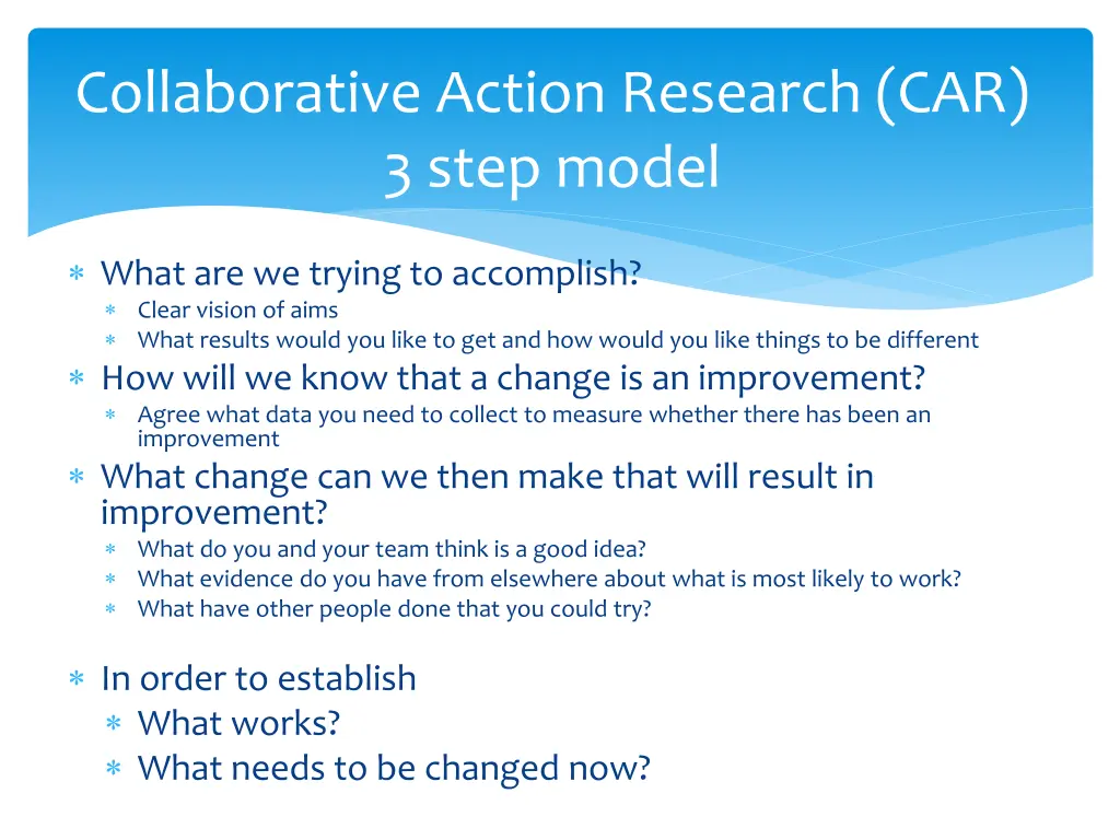 collaborative action research car 3 step model