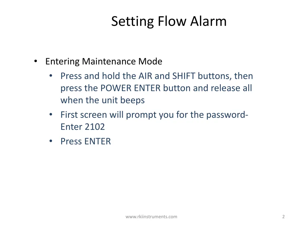 setting flow alarm 1