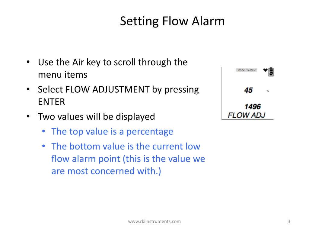 setting flow alarm 2