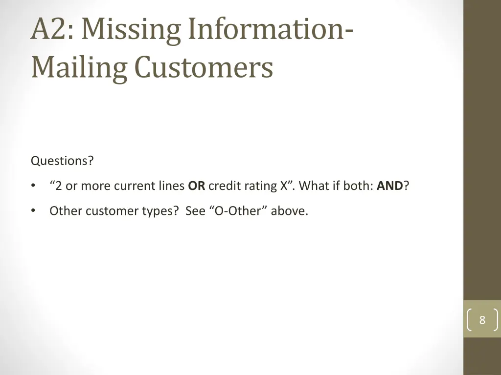 a2 missing information mailing customers