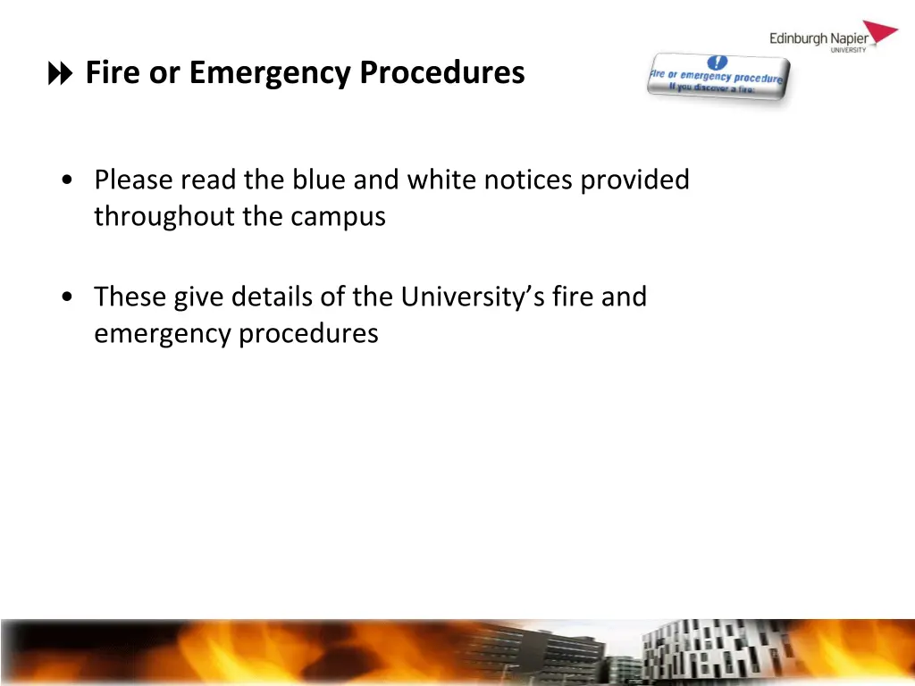 fire or emergency procedures