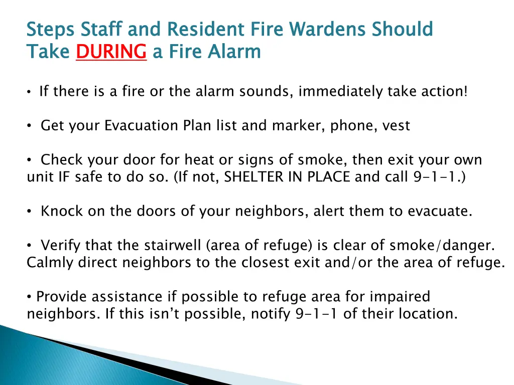 steps staff and resident fire wardens should take