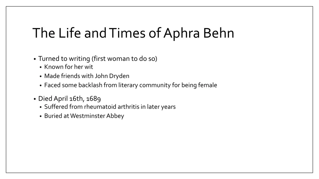 the life and times of aphra behn 1