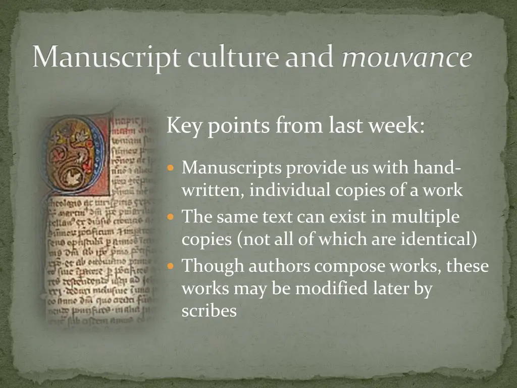 manuscript culture and mouvance