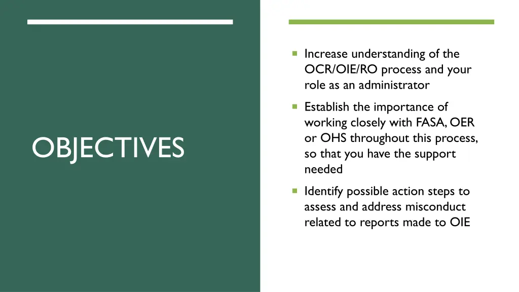 increase understanding of the ocr oie ro process