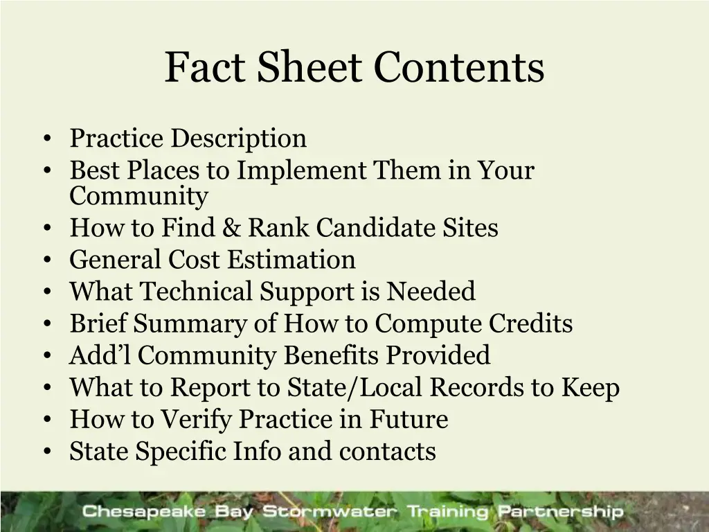 fact sheet contents